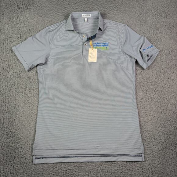 Peter Millar Summer Comfort Polo Shirt Mens S Navy Striped Golf Pickleball NEW - Picture 2 of 10